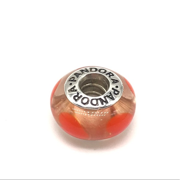 Pandora Orange Hearts Murano Glass Charm - Picture 2 of 5